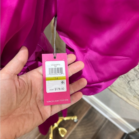 Vince Camuto Pink Satin Wrap Dress with Collar - Picture 3 of 8